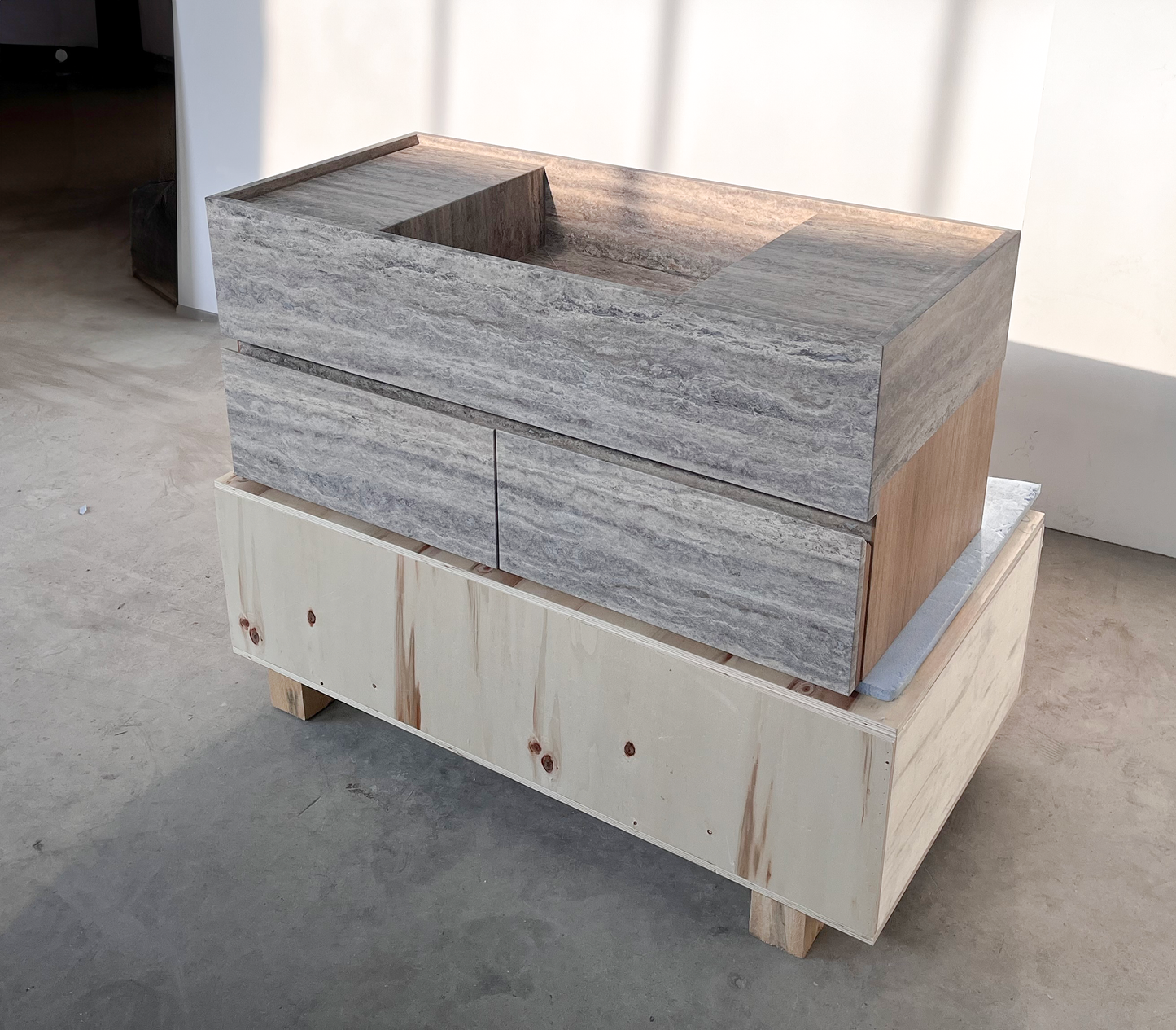 HANDCRAFTED CUSTOM SILVER TRAVERTINE SINK (TR-120)