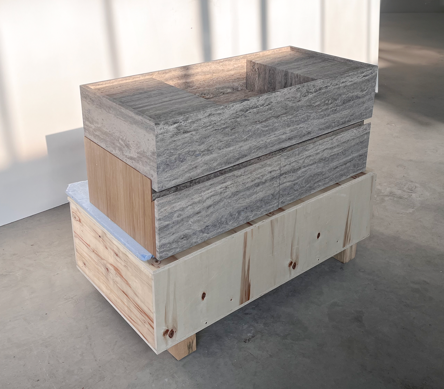 HANDCRAFTED CUSTOM SILVER TRAVERTINE SINK (TR-120)