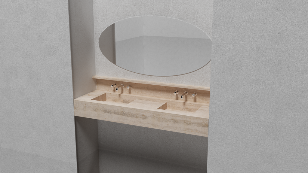 HANDCRAFTED CUSTOM TRAVERTINE DOUBLE SINK
