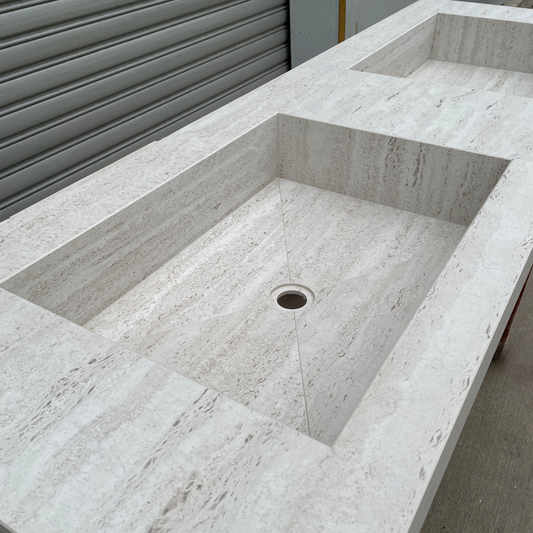 Handmade Dekton Marmorio Porcelain Sink: Travertine Look Porcelain, Custom Bathroom Vanity (ES-100)