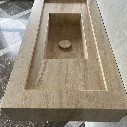 HANDCRAFTED CUSTOM TRAVERTINE SINK (TR-072)