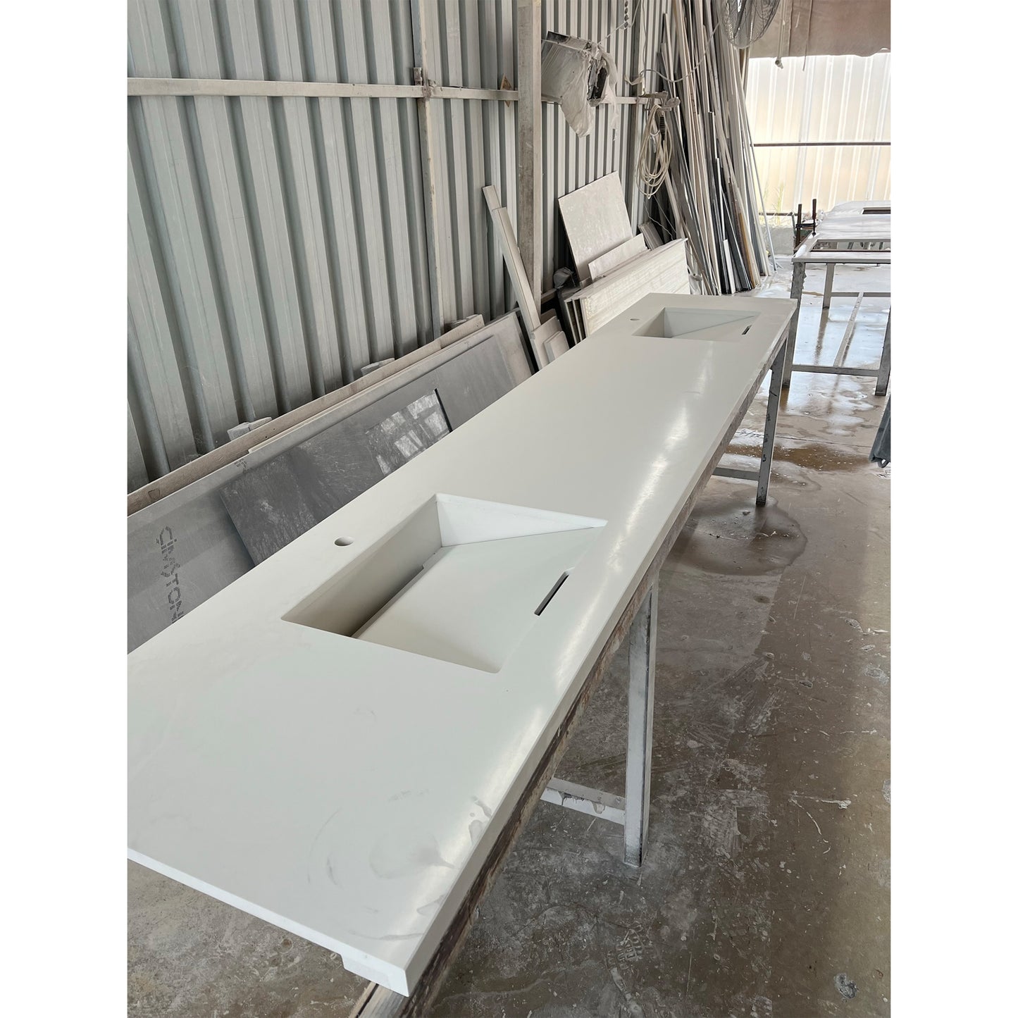 Double Sink Integrated Custom Quartz Countertop