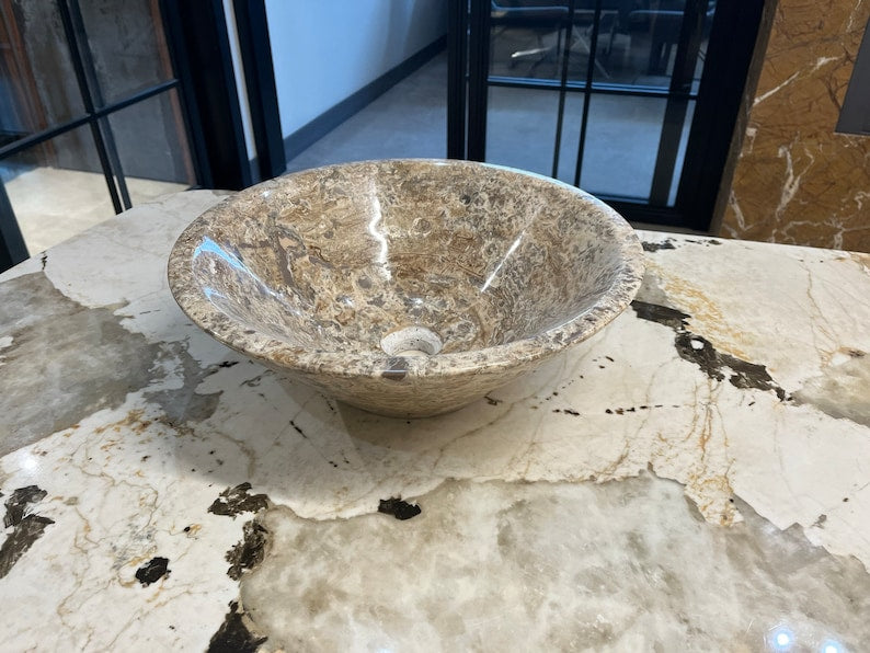 Handmade Valencia Travertine Conical Sink