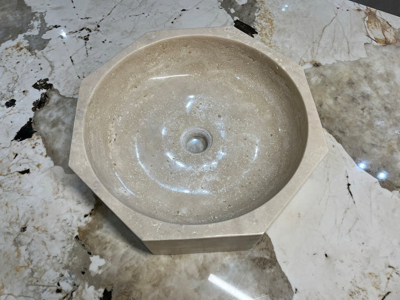 Handmade Travertine Octagon Sink