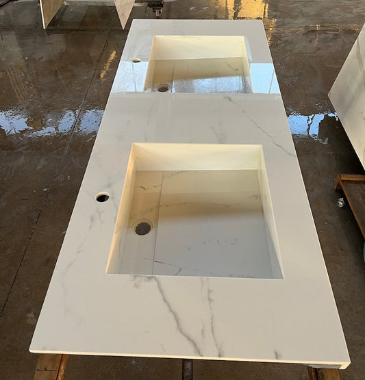 Double Sink Integrated Custom Calacatta Lincoln Polished Porcelain Countertop (ES-081)