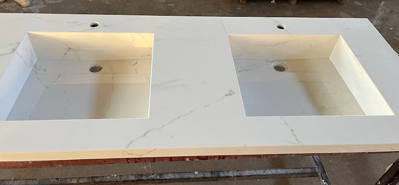 Double Sink Integrated Custom Calacatta Lincoln Polished Porcelain Countertop